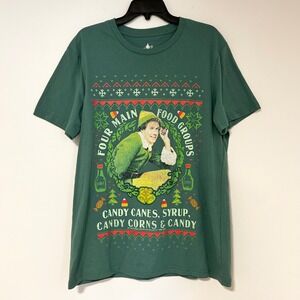 Elf Buddy Four Main Food Groups Christmas Graphic T-Shirt Green Large L